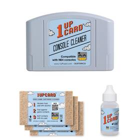 N64-bun 1upcard Cleaning Kit With N64 Nintendo 64 Console And Video Game Cartridges