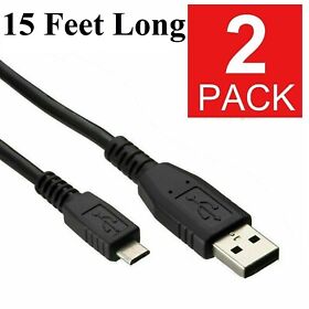 2 X 15ft Micro Usb Data Sync Charger Charging Cable Cord Ps4 Xbox One Controller