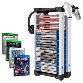 Asfsky 750081547023 Video Game Storage Tower - 24 Games Holder Stand With 2 Controller Hooks Univ