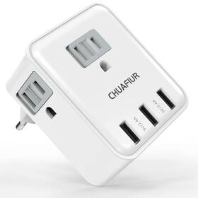 Chuafiur 717378062492 European Travel Plug Adapter International Power With 3 Usb Por