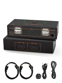 Green Byte 2 Computes 1 Keyboard And Mouse Monitor Kvm Switch Hdmi Usb Device