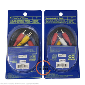 100008650 Lot Of 2 Onn. 6 Ft A V Composite Cable Rca Connectors New