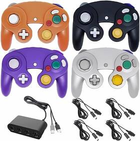 Poulep 414822051836 4 Pack Wired Gamecube Controllers With Port Usb Adapter And Pcs Extension