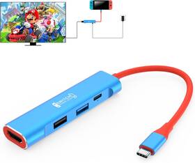 Rreaka 763344976324 Switch Dock For Nintendo Oled 4 In 1 Tv Adapter Red And Blue