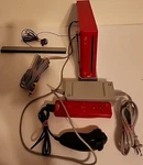 Nintendo Wii Red RVL-001(USA) Console Bundle With Remote, Nunchuk, Sensor Bar. Fixed Price $70.00.
