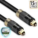 Fospower 2X 15FT Gold Plated Nylon Braided Digital Optical Audio Toslink Cable. Fixed Price $23.99.