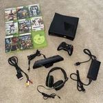Xbox 360 Console W/ Games, Cables, Controller, Kinect, Headset Tested/works. Fixed Price $150.00.
