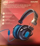 Brand New Isound HM-260 Stereo Headphones With In-line Mic Blue / Black. Fixed Price $8.00.